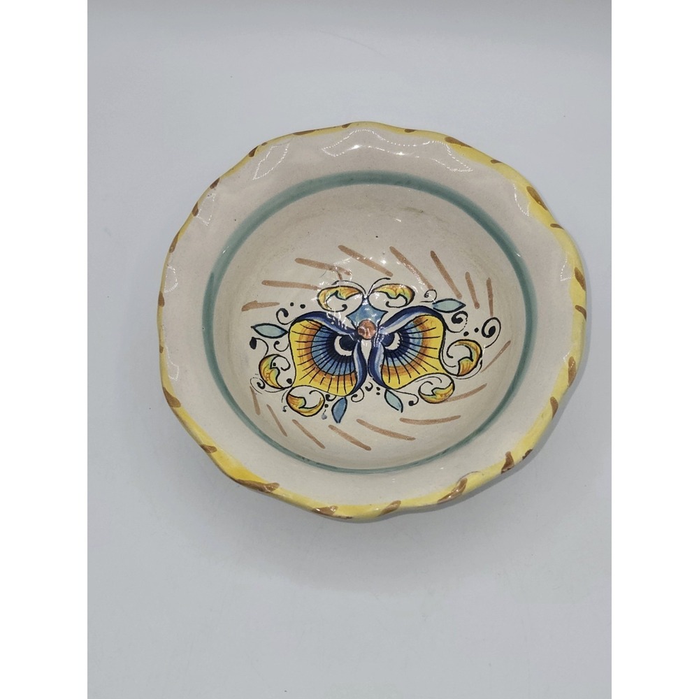 Meridiana Ceramiche Italian Hand Painted Floral Scalloped Serving Bowl Italy